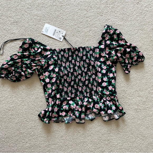 Zara Floral Bustier Style Smocked Back Crop Top - Picture 10 of 12